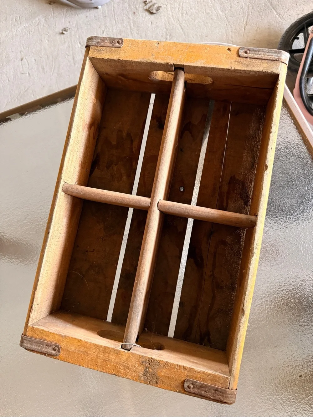 Vintage Coca-Cola Yellow Wooden Bottle Crate with Red Logo
